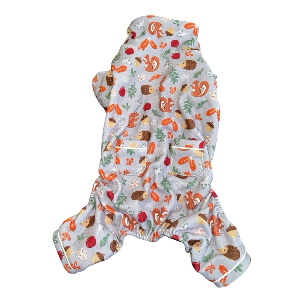 Harry Barker Dog Pajamas Small Gray Woodland Whimsy Squirrel Hedgehog Fall PJ's